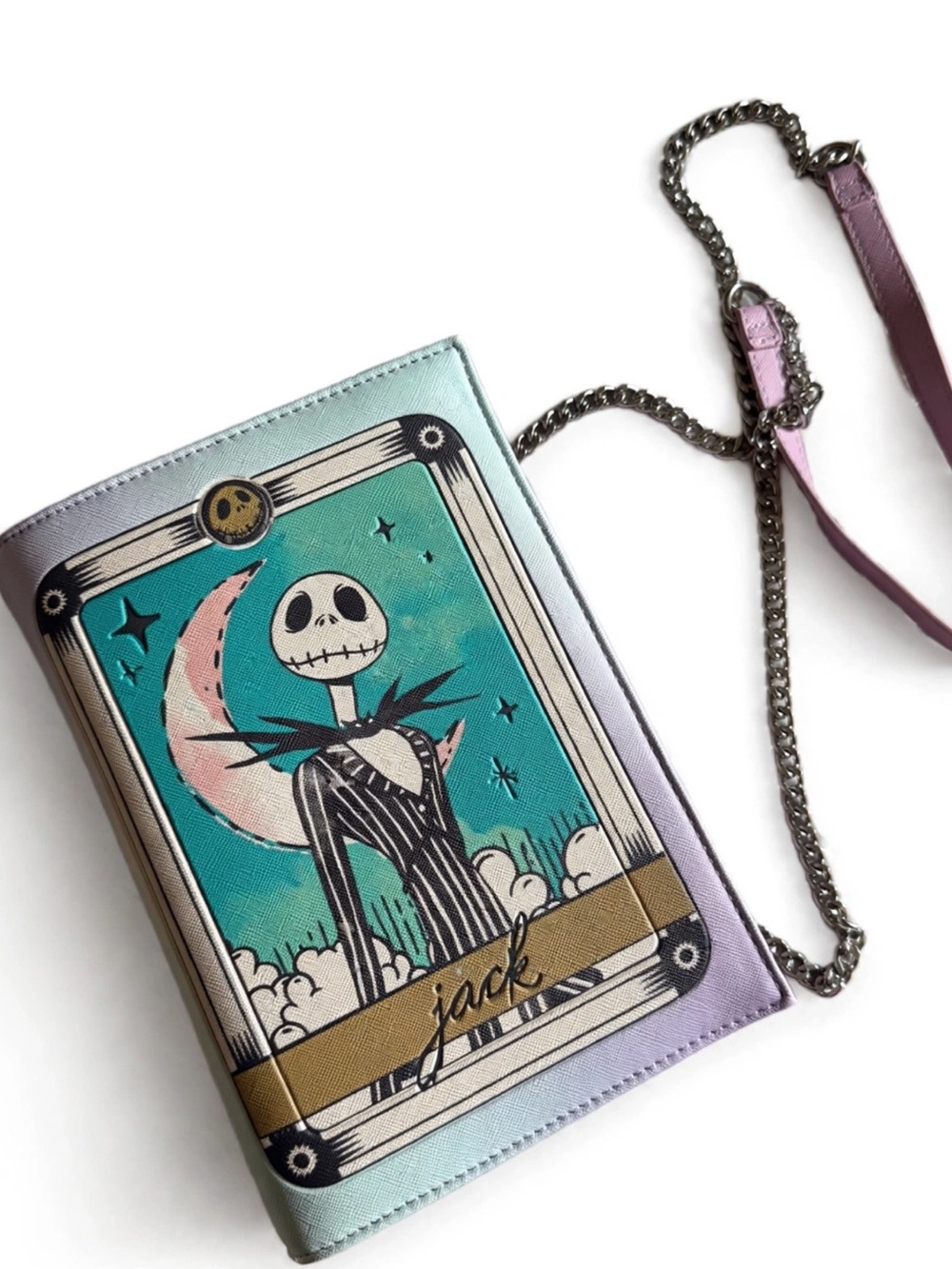 Disney Jack Skellington Mint Purple Crossbody Bag with Pink Strap